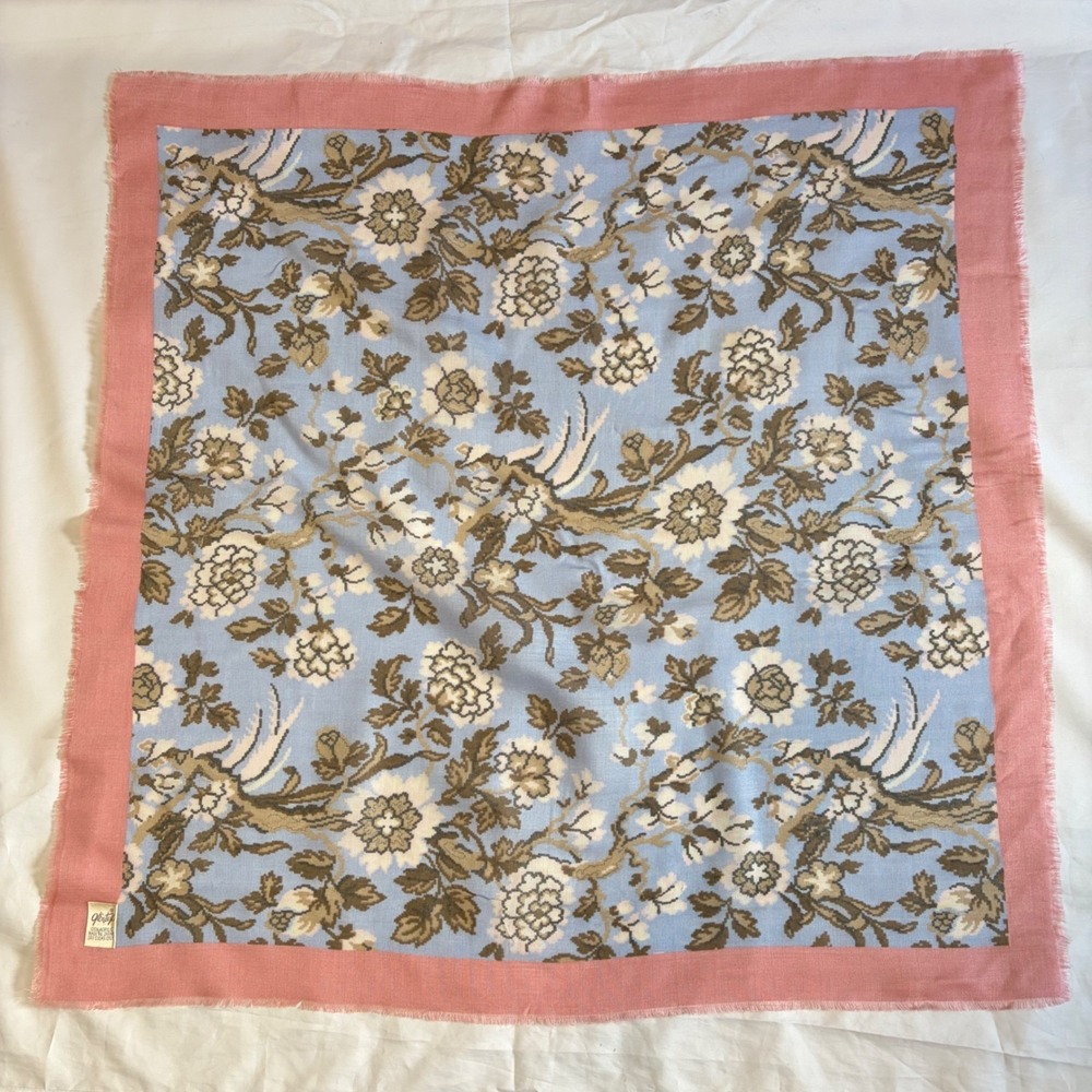 Vtg Glentex Scarf Cottagecore Whimsigoth Floral Bird Print Japan Acrylic Square